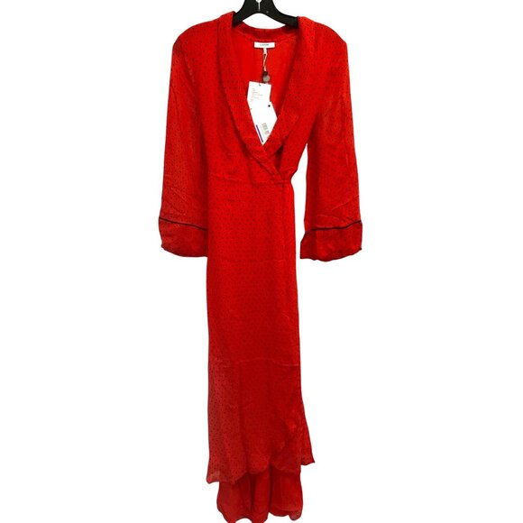 Ganni Sz Small Red Polka Dot Wrap Maxi Dress High-Low NWT
